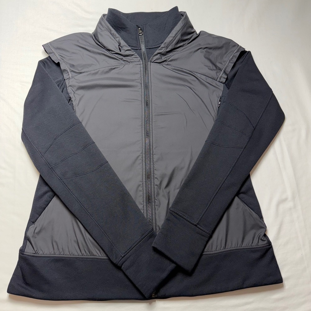 Lululemon Snug Sprinter Jacket Black Grey Thumbholes Womens Size 12 Running